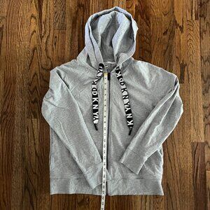 DKNY Sport Women Cozy Zip Up Drawstring Logo Hoodie Gray Size Large